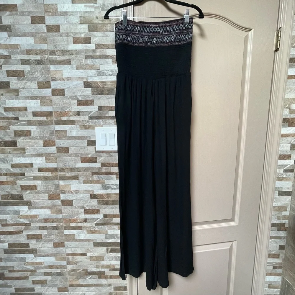 Superdry Black Strapless Wide-Leg Jumpsuit with Patterned Bodice - Picture 10 of 13
